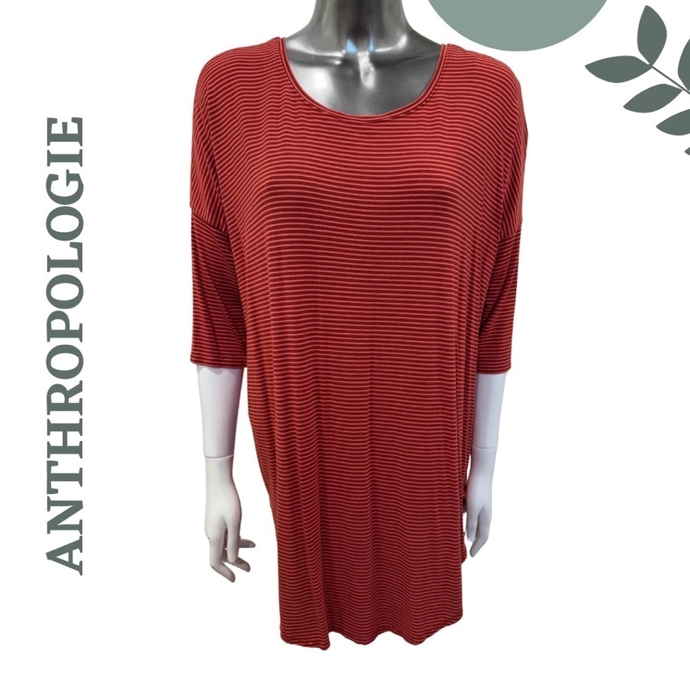 🛍️ Anthropologie Striped Oversized Tunic Top – Red Pink Size Extra Small XS